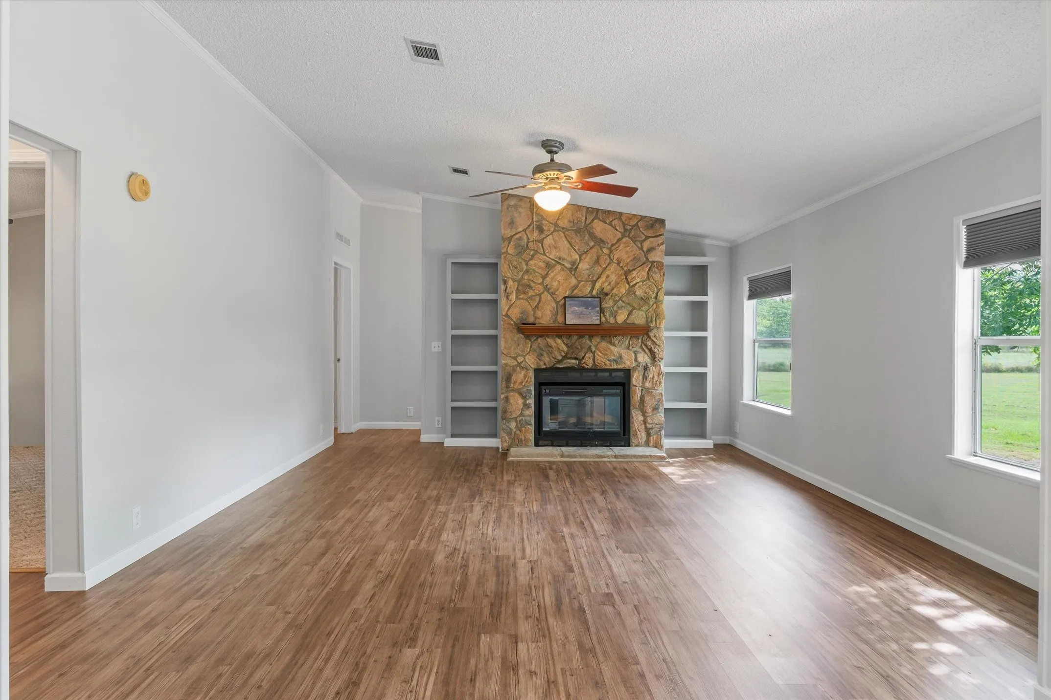 Living room with fireplace.