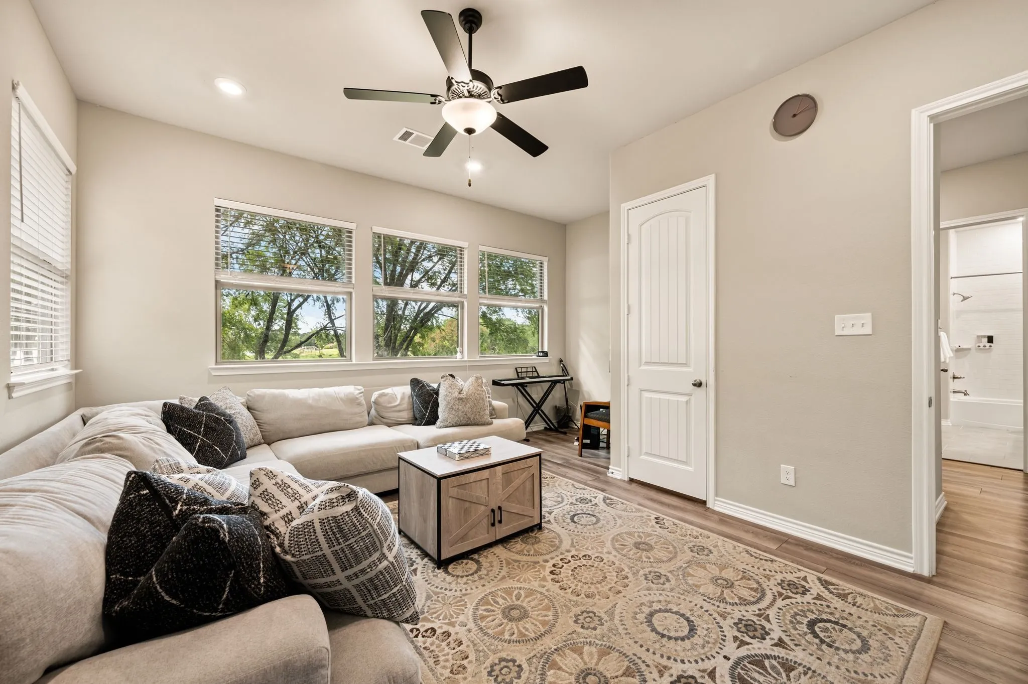 This room is larger than expected to create an optional game room.
