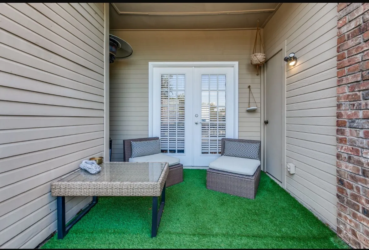 View of patio featuring french doors