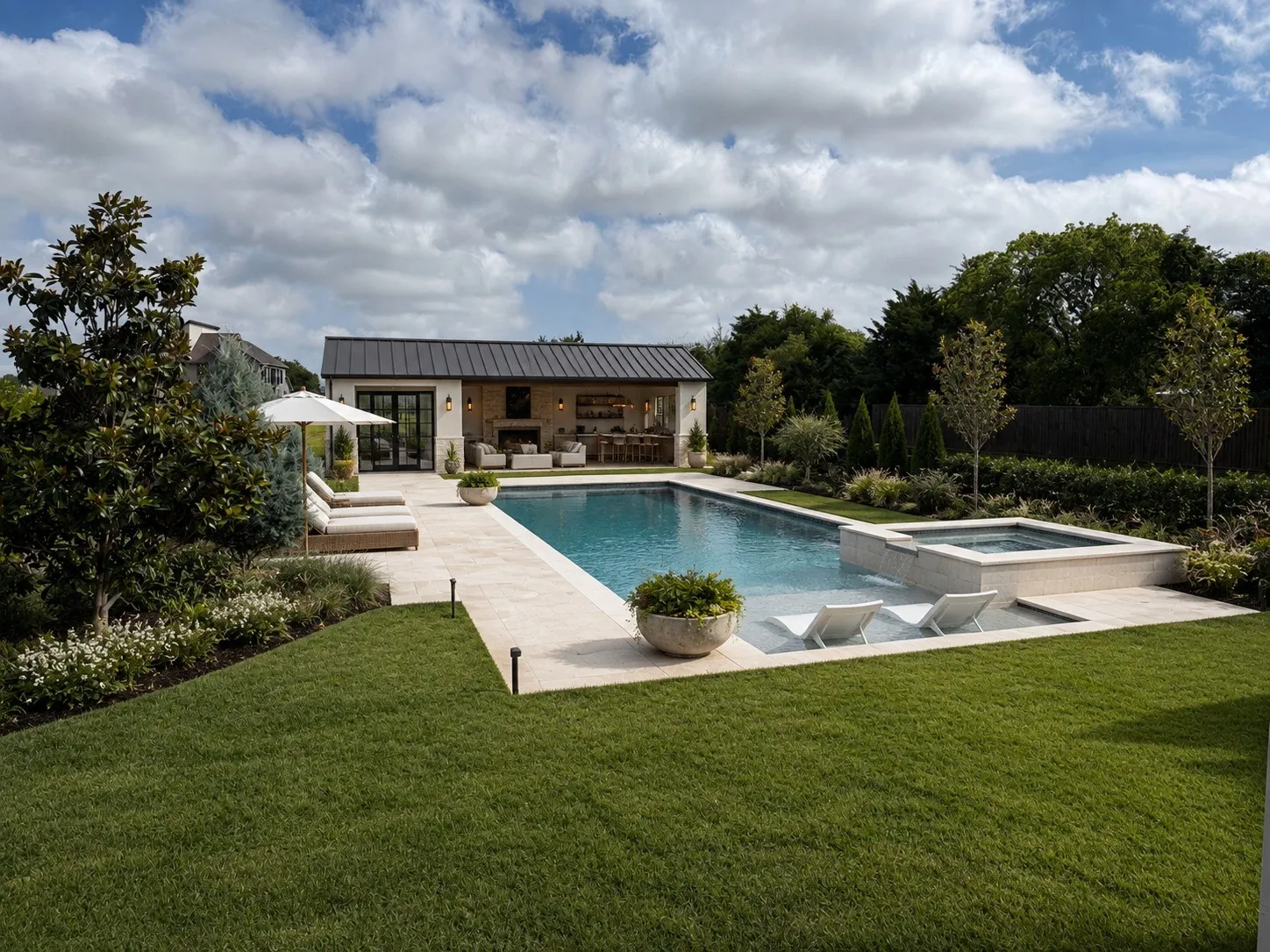Expansive backyard-room to build this -beautiful pool-“AI-GENERATED CONCEPTUAL RENDERING. Pool/outbuilding/sports court shown does not currently exist and is presented only to illustrate a possible improvement.”