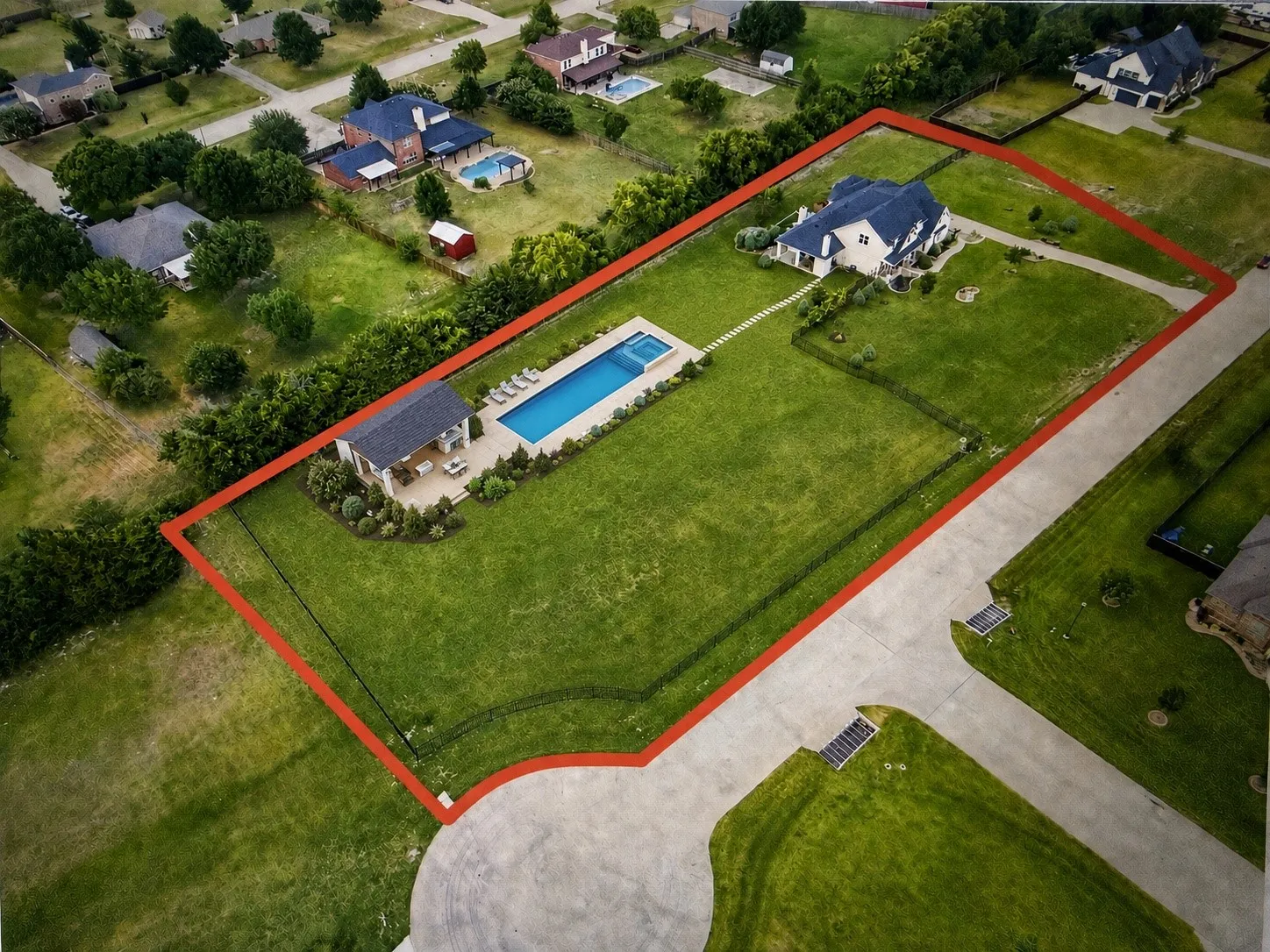 build this pool and pool house and still have a huge yard-“AI-GENERATED CONCEPTUAL RENDERING. Pool/outbuilding/sports court shown does not currently exist and is presented only to illustrate a possible improvement.”