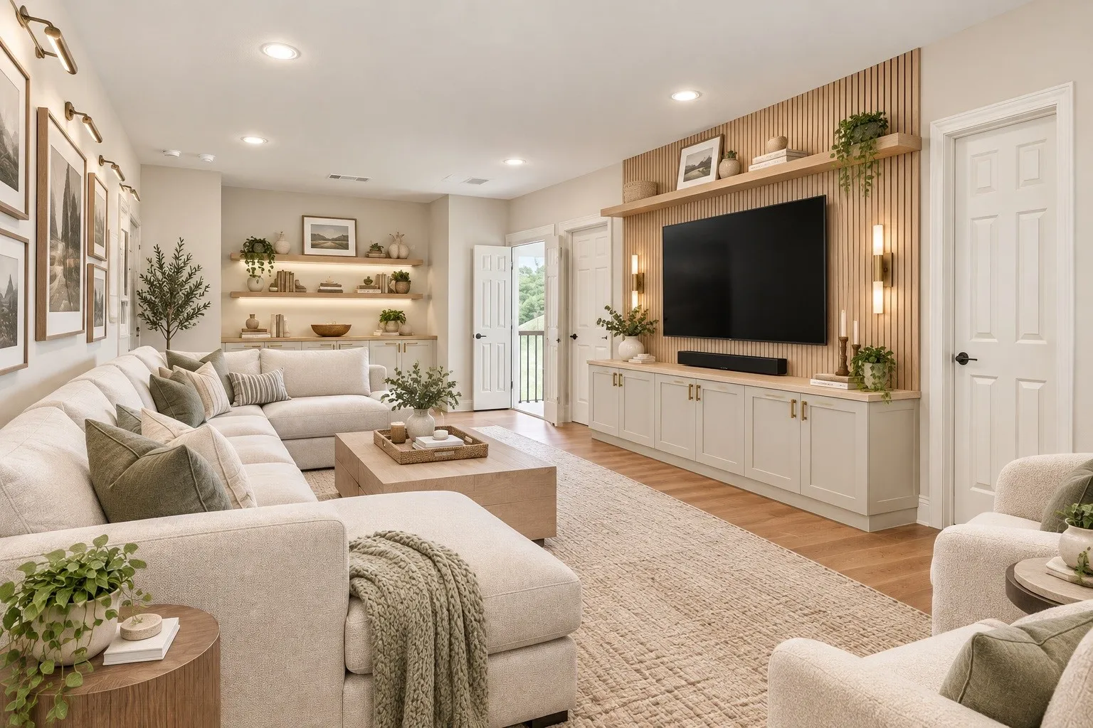 AI generated media room turned into cozy media/family area