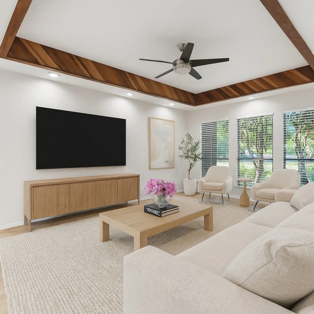 Bedroom virtually staged as secondary family room