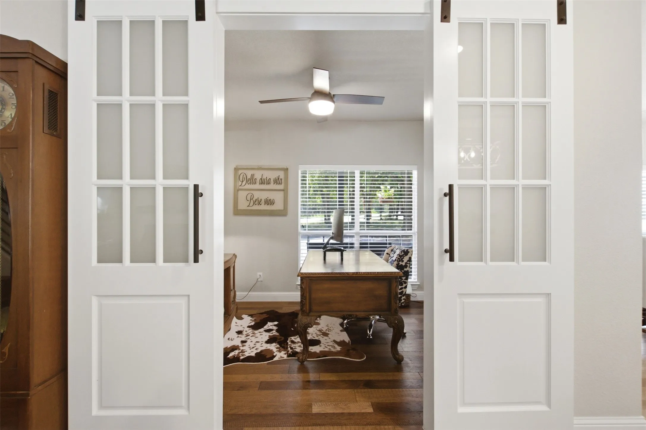 Custom Wood and Glass Barn Doors to the Office