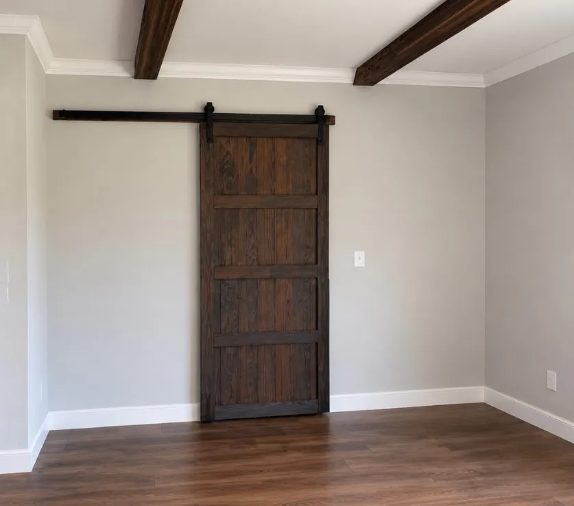 Beautiful barn door closes off pantry leading to laundry room when not in use.