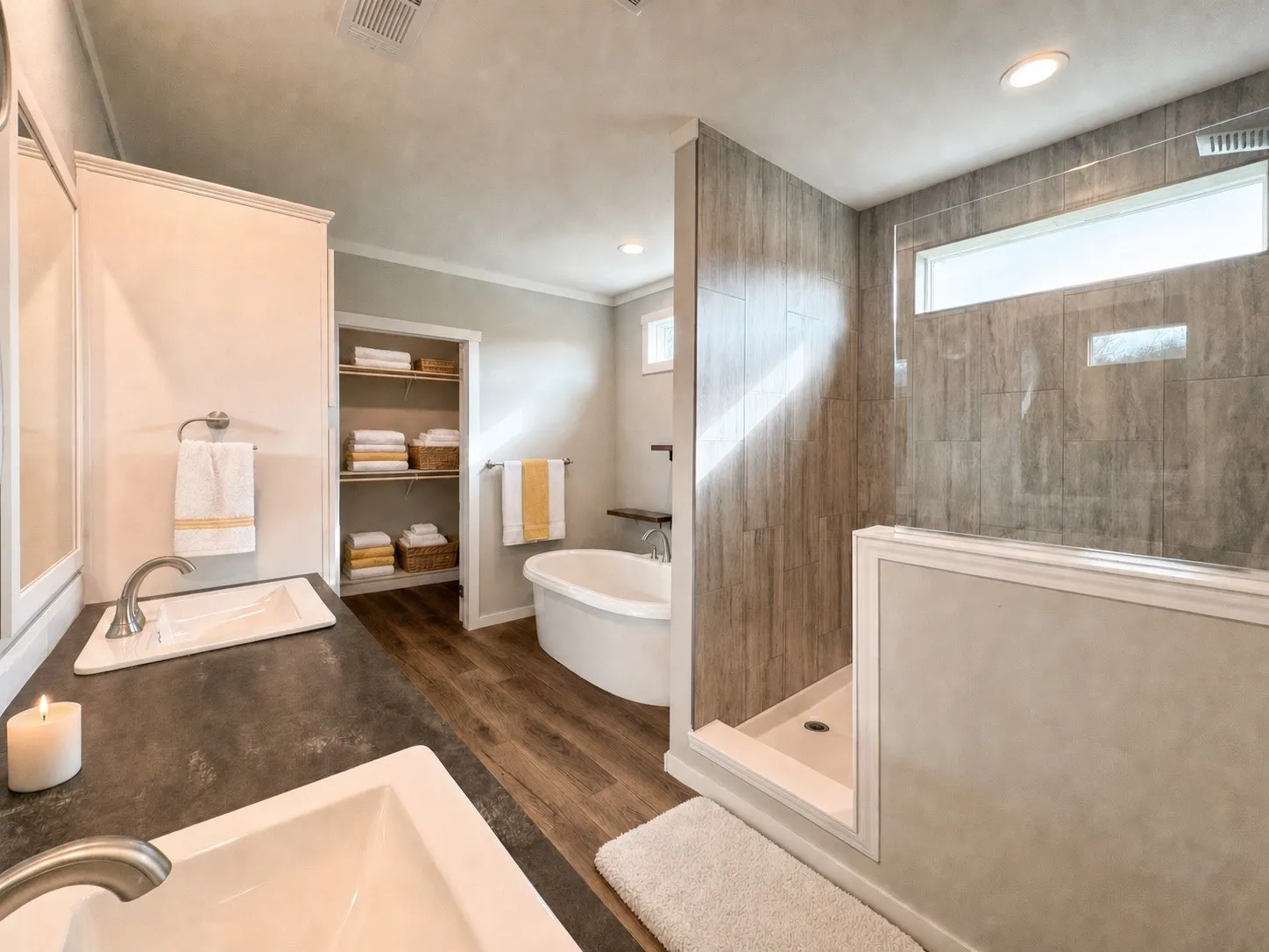 Spacious primary bathroom w/separate walk in shower and bathtub. All rooms have been virtually staged.