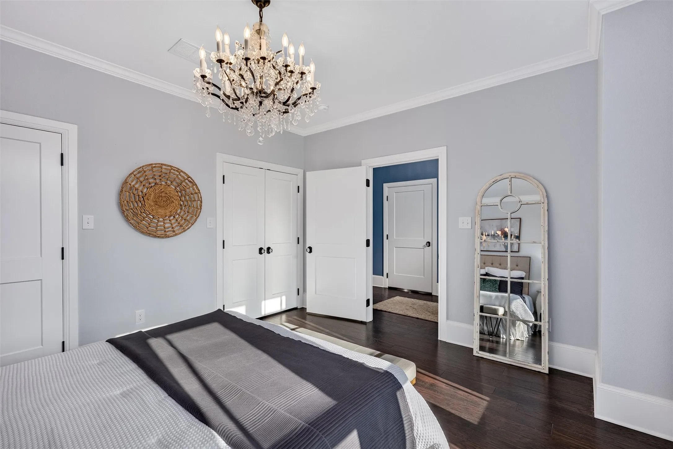 Large cloet space and beautiful chandelier included.