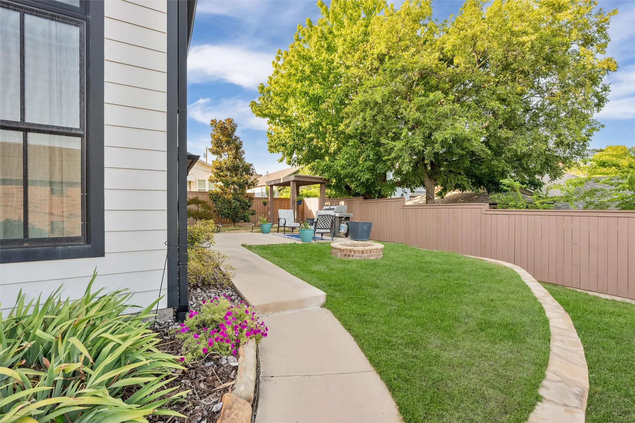 Back yard landscaped with irrigations sytem