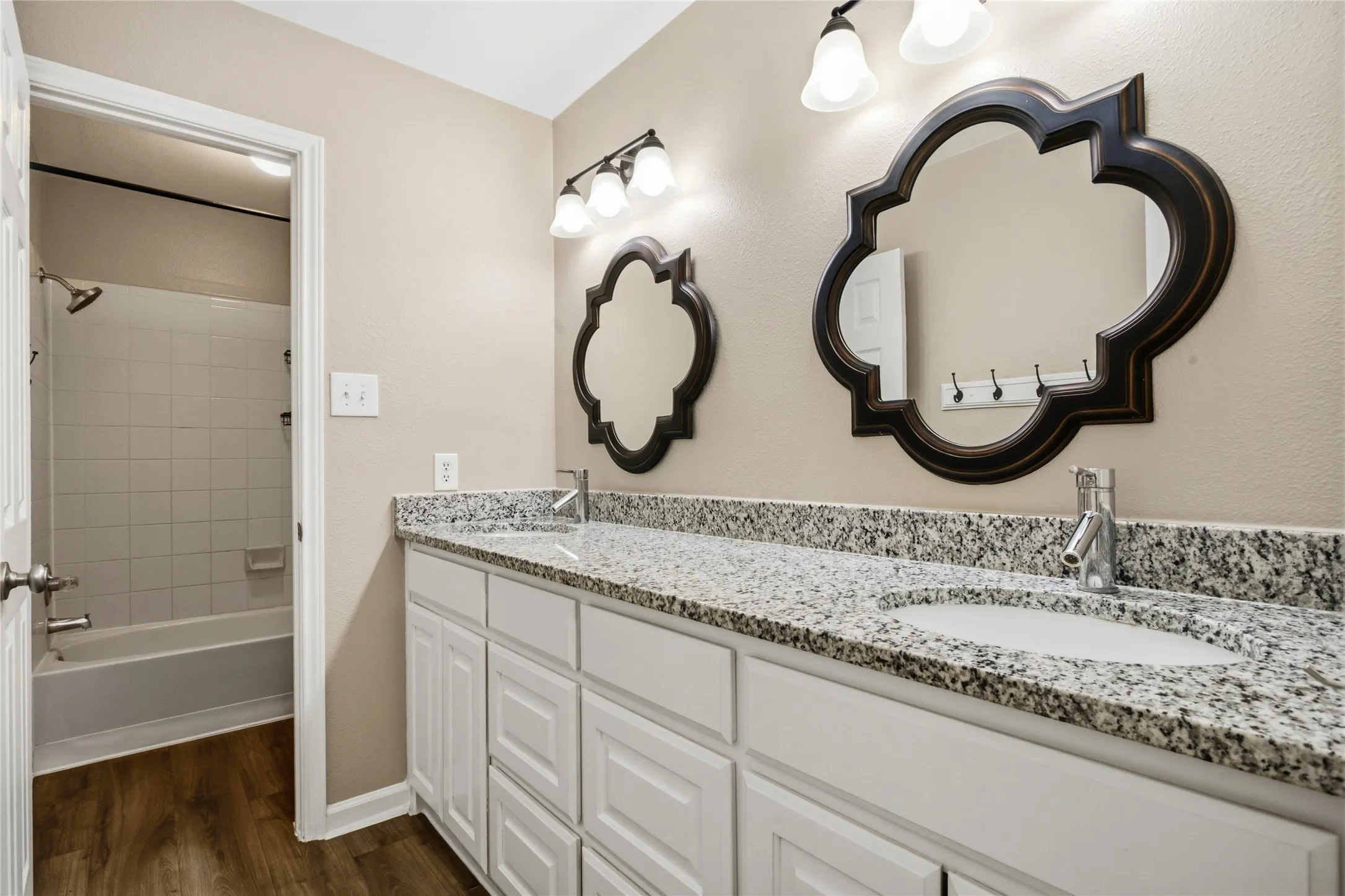 Dual vanities in secondary full bath