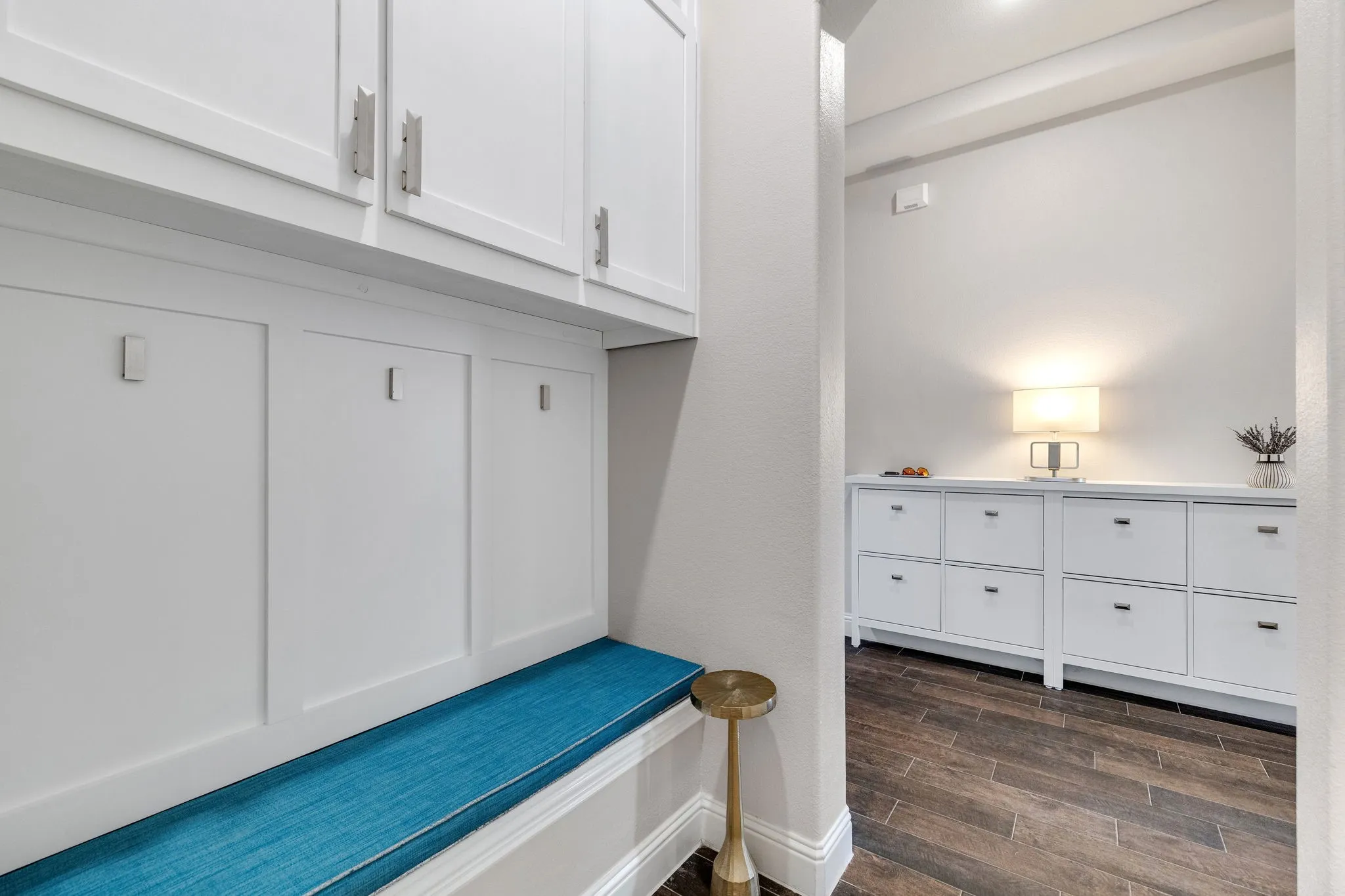 Custom Mud Area w/built-in cabinetry, seating, and smart hooks.