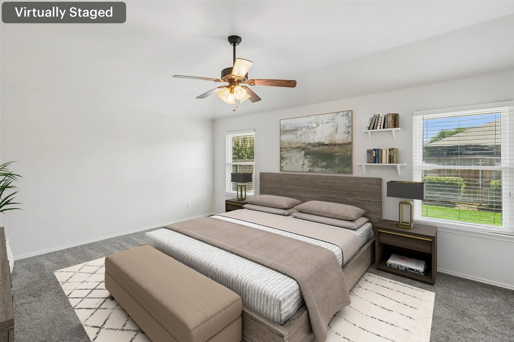 Virtually staged to help you envision the possibilities, this spacious primary suite offers a peaceful retreat at the back of the home with tranquil backyard views.