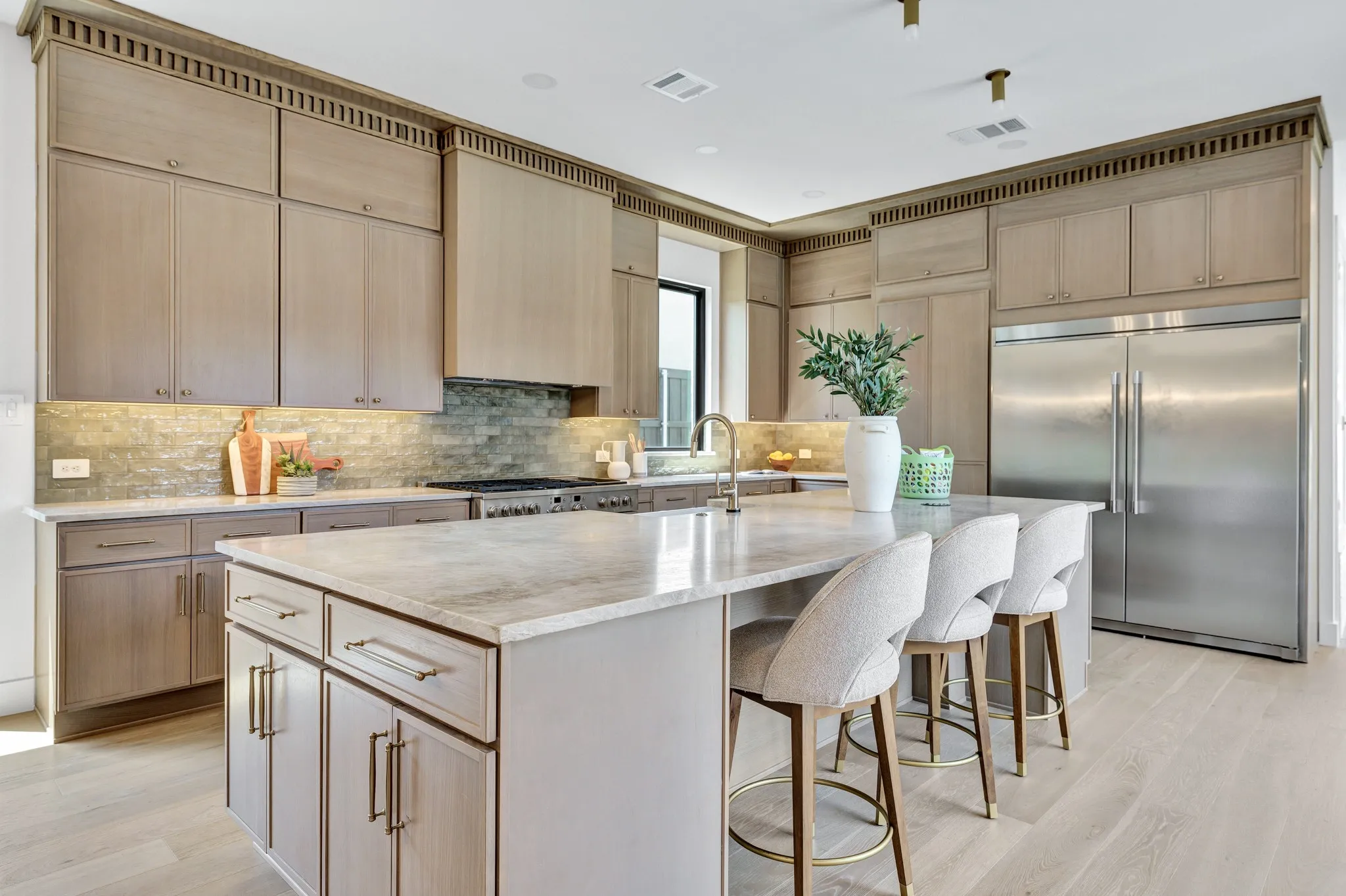 Kitchen with custom cabinet trim