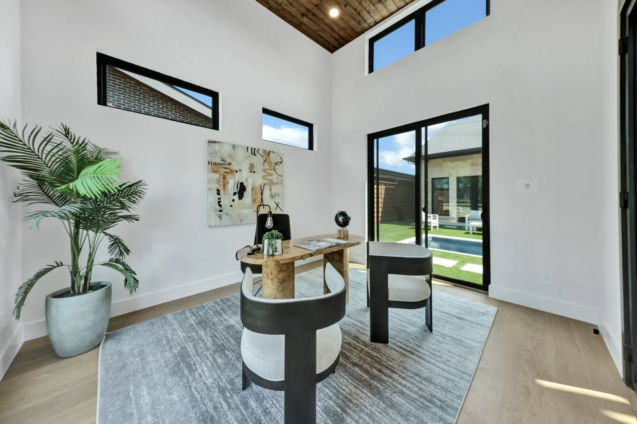office with sliding door to yard