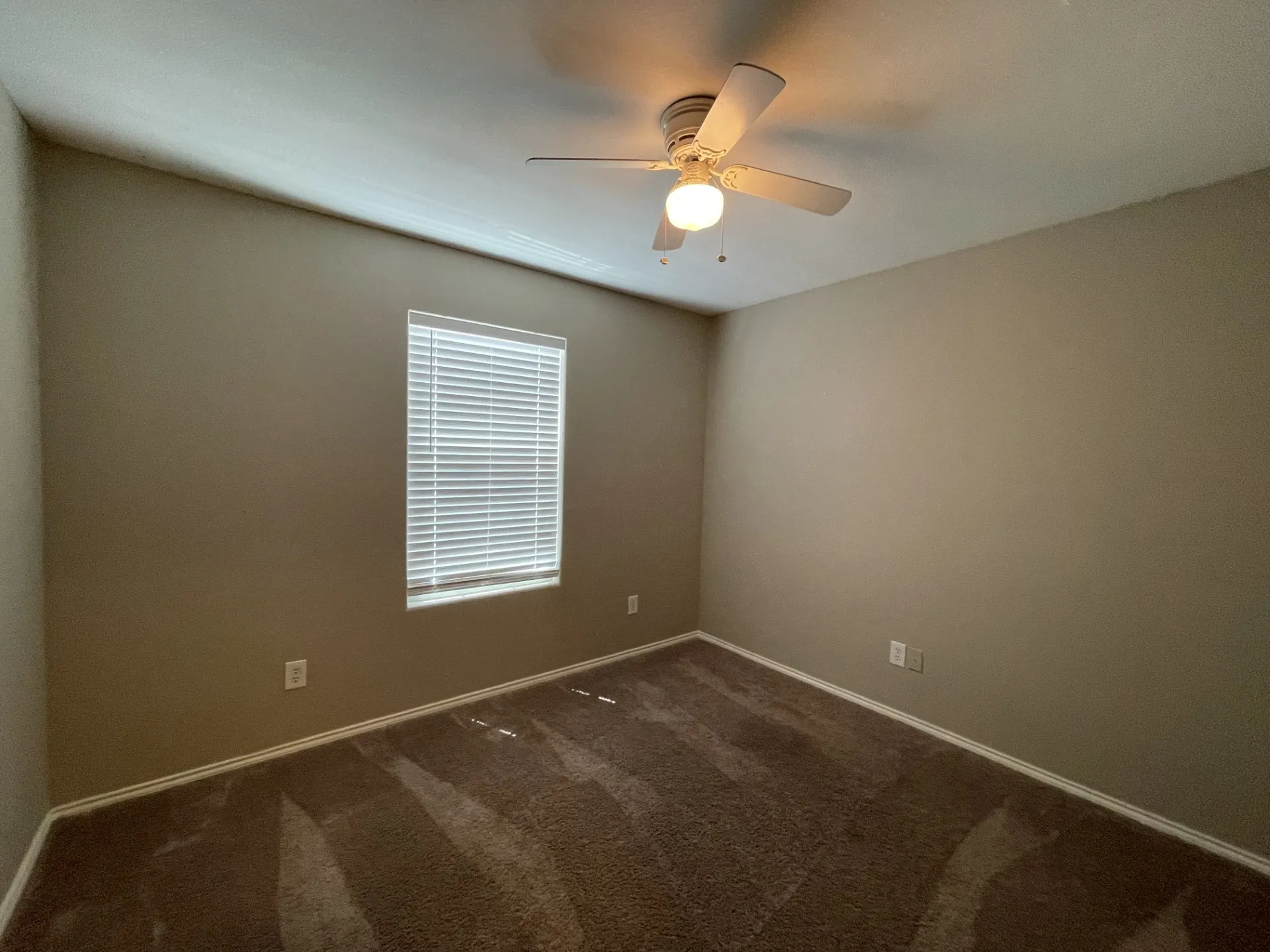 Neutral-toned walls complement plush carpeting