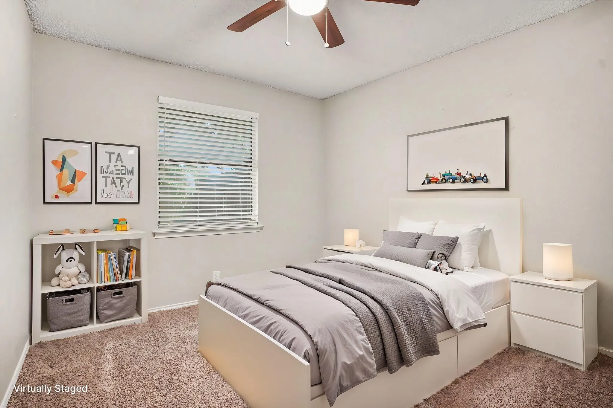 Virtually staged bedroom #2 rear right corner.