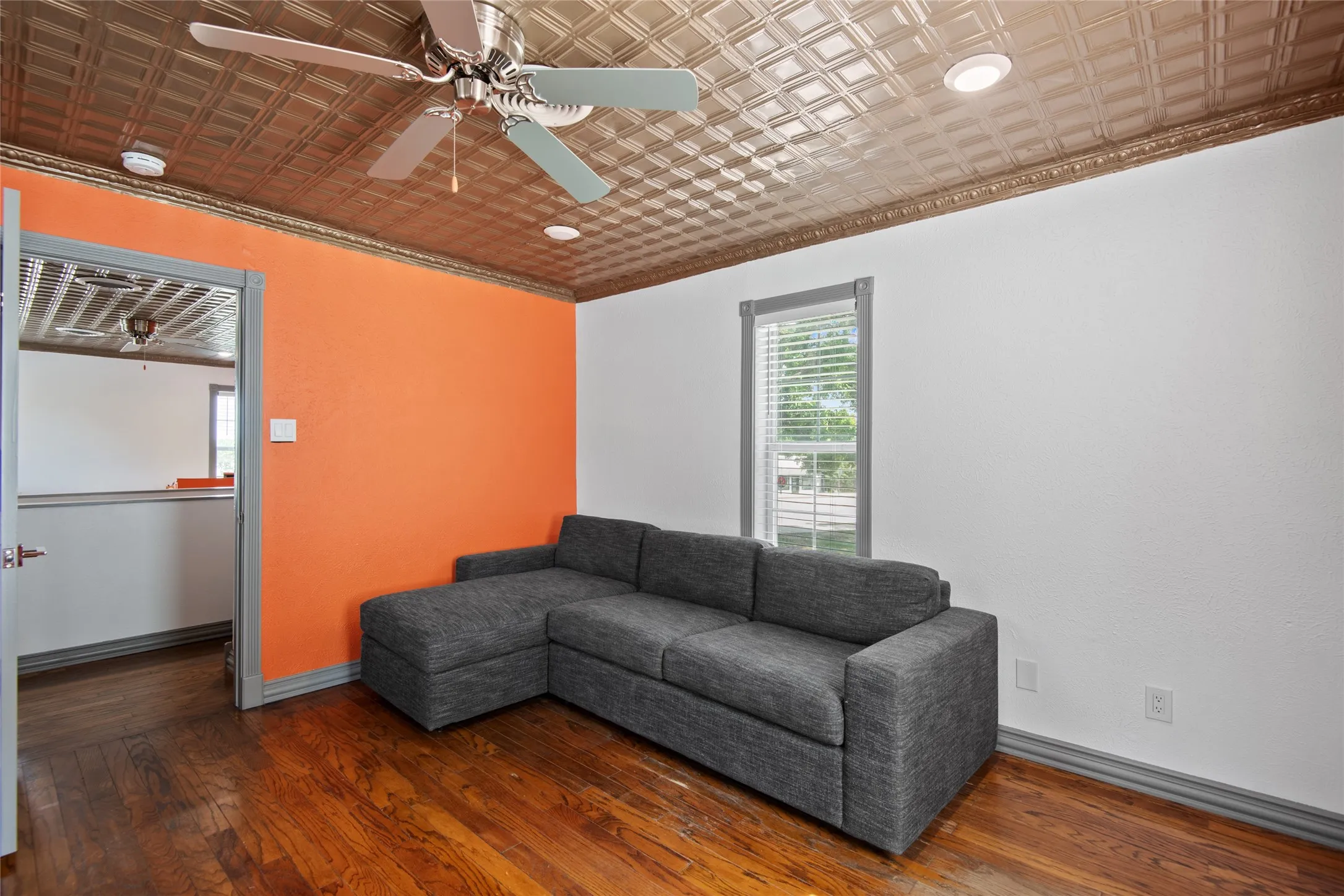 View of upstairs room showing doorway to loft.