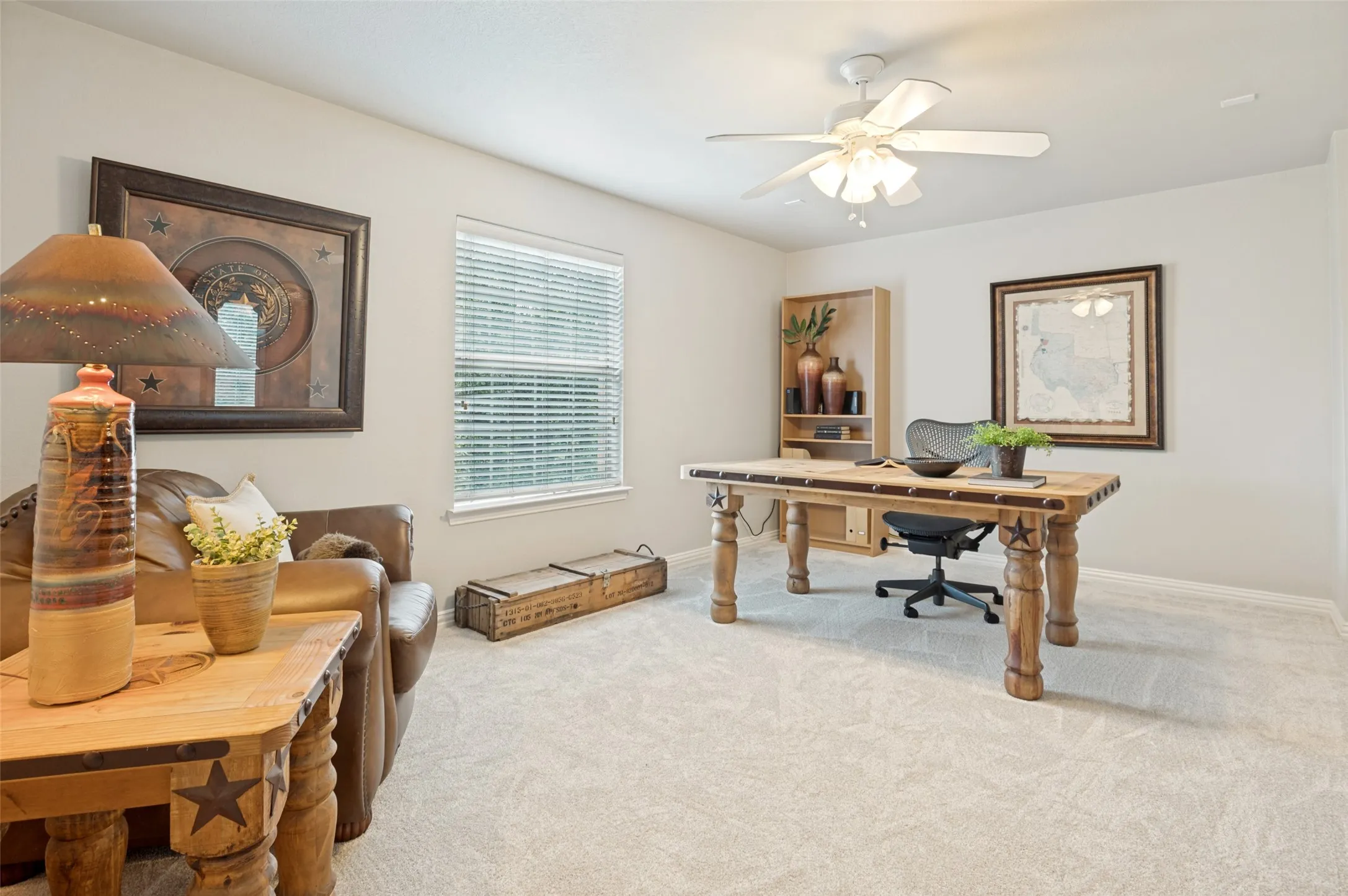 This media room is being used as a second office upstairs. Floor plan shows it as a bedroom but it does not have a closet