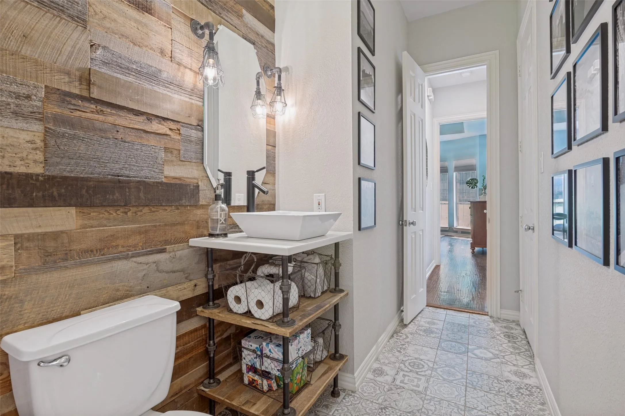 Downstairs hall bath updated.  Connects to main hall and also the office
