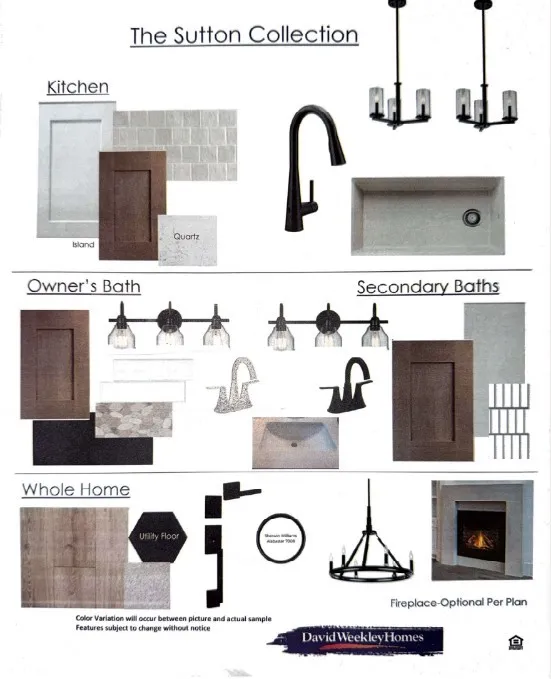 Architectural Design Board. Displaying material and fixture selections for the property's interior spaces
