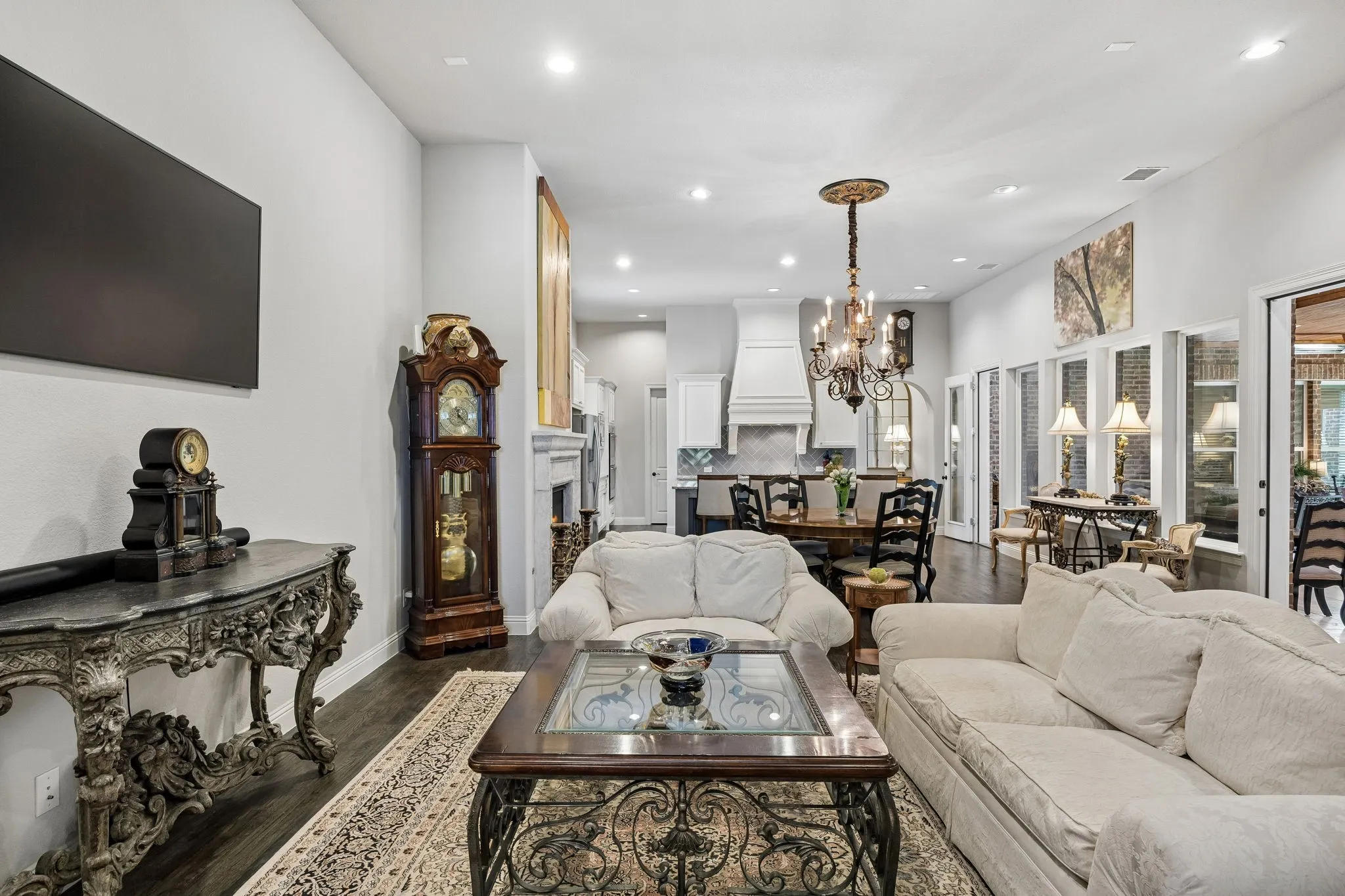 Open to dining and kitchen. Doors on right lead out to the new living expansion.