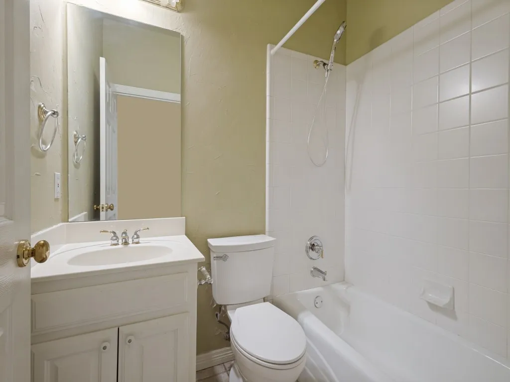 The second full bath is located off the living room and near the two bedrooms.