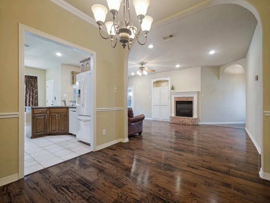 View of the kitchen and living room from the dining room