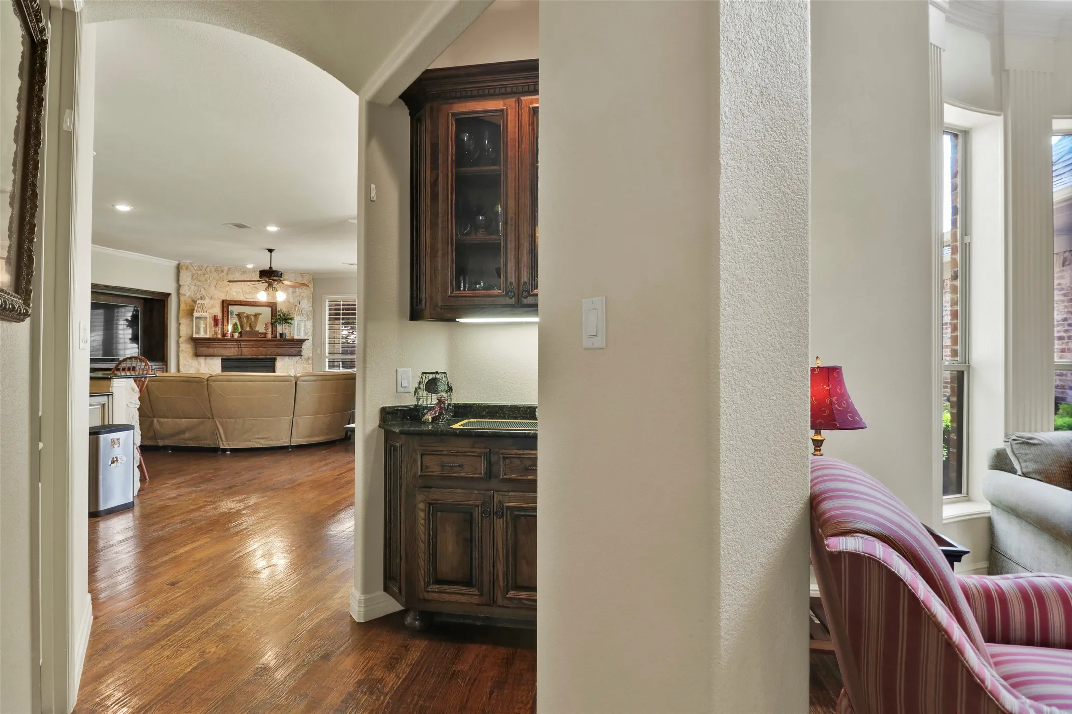 Nook between formal dining and living room and kitchen.