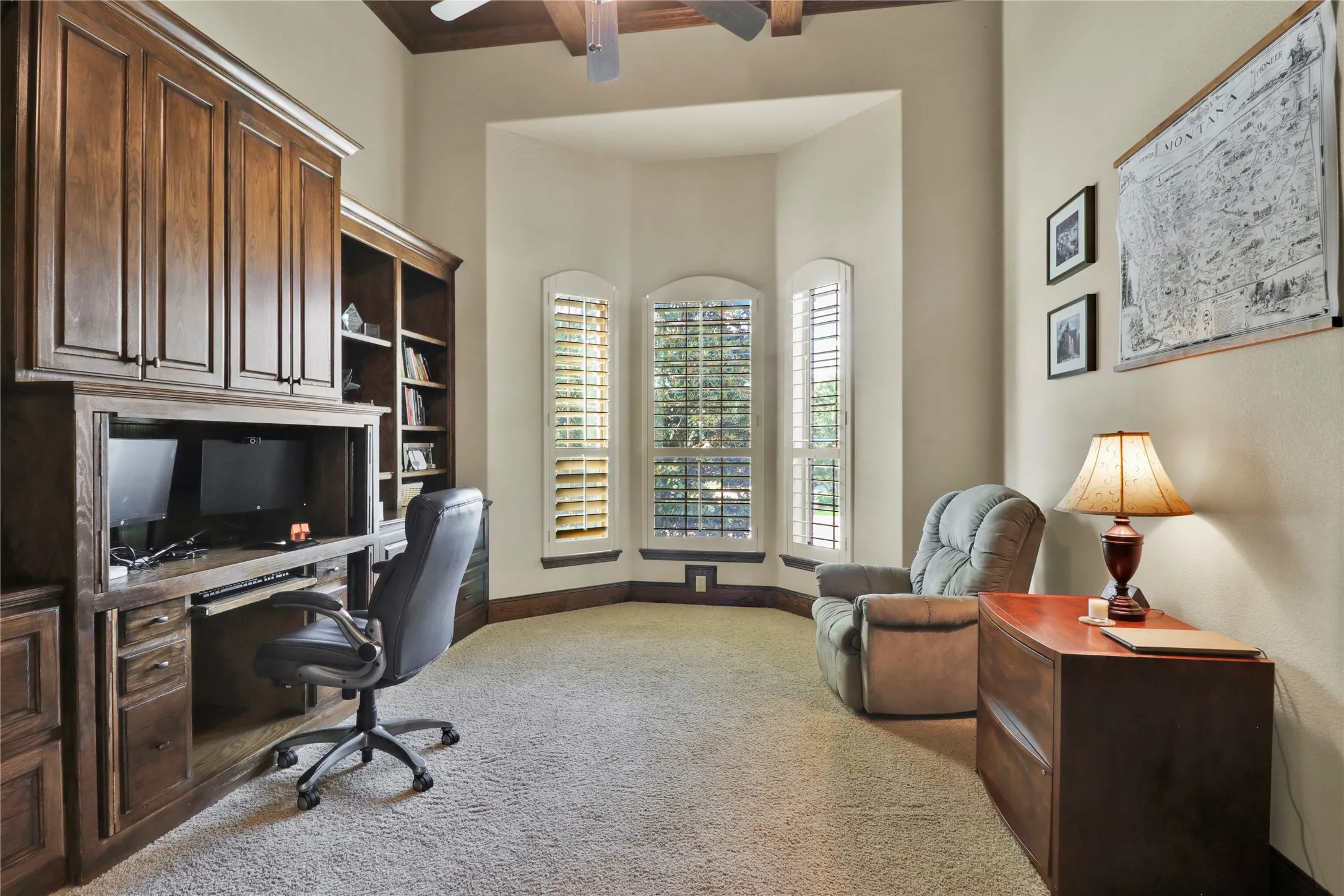 Home office with view of front yard.