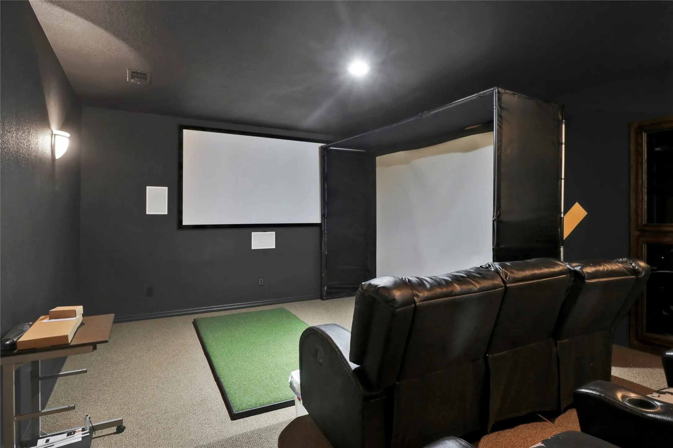 Projector and screen stay.