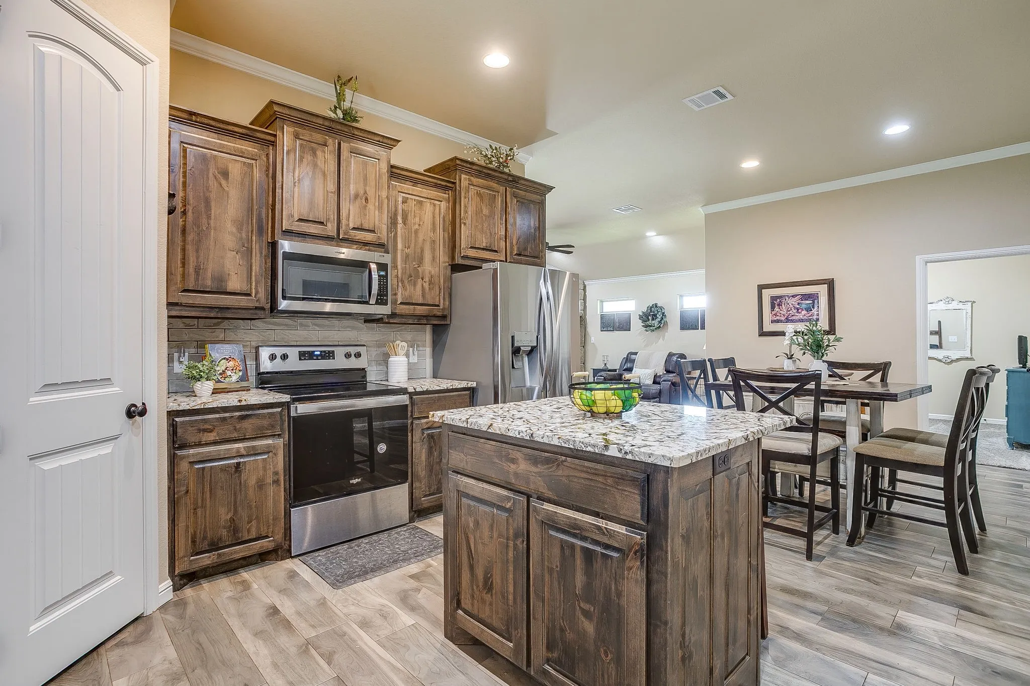 Kitchen island and dining area
