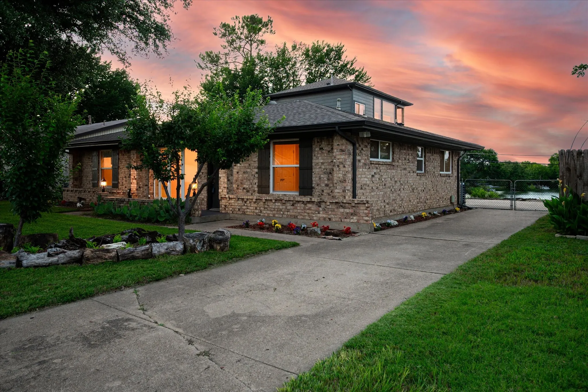 Nighttime view of front of home.