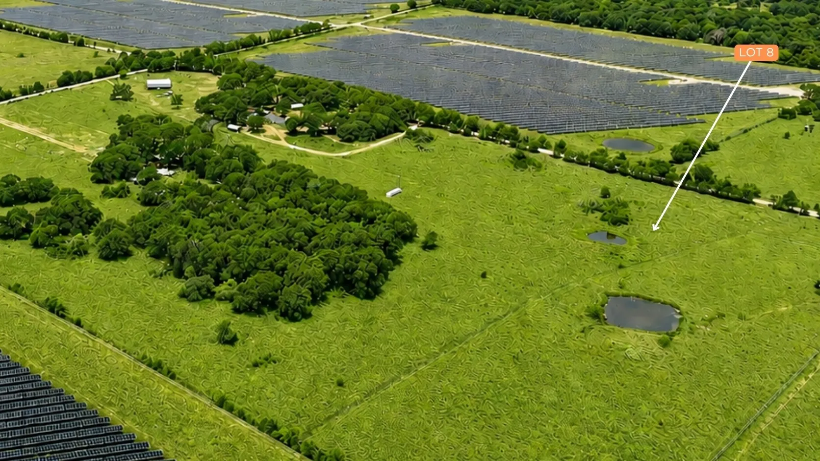 The combination of pasture, trees, and pond creates an appealing setting for a future homesite.
