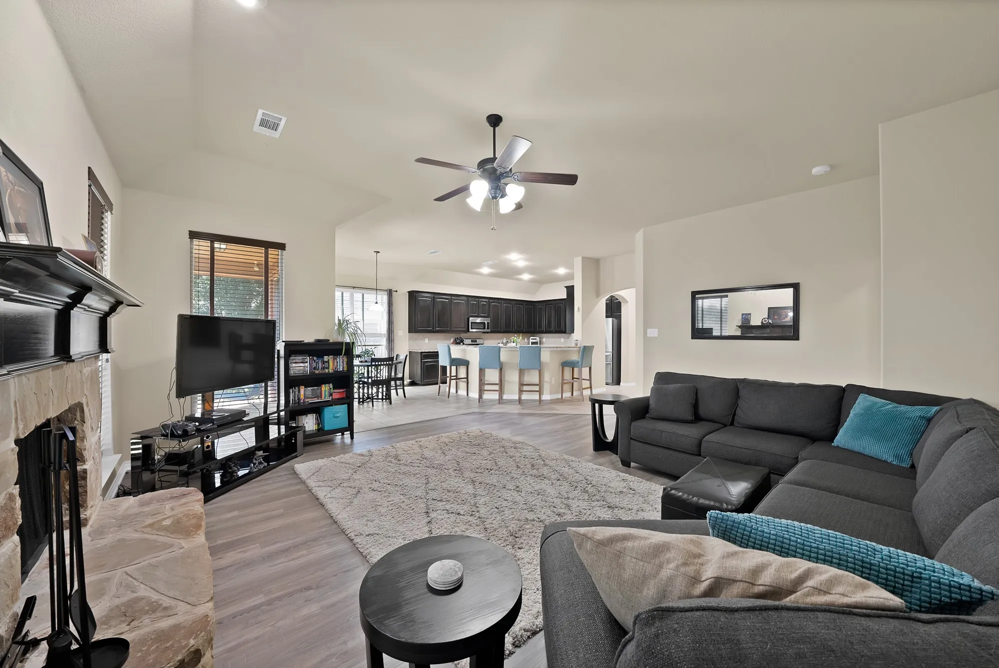 Living area looking into kitchen