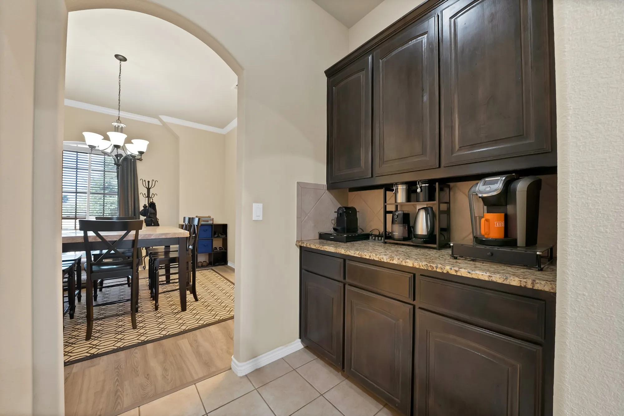 Separate coffee bar across from pantry