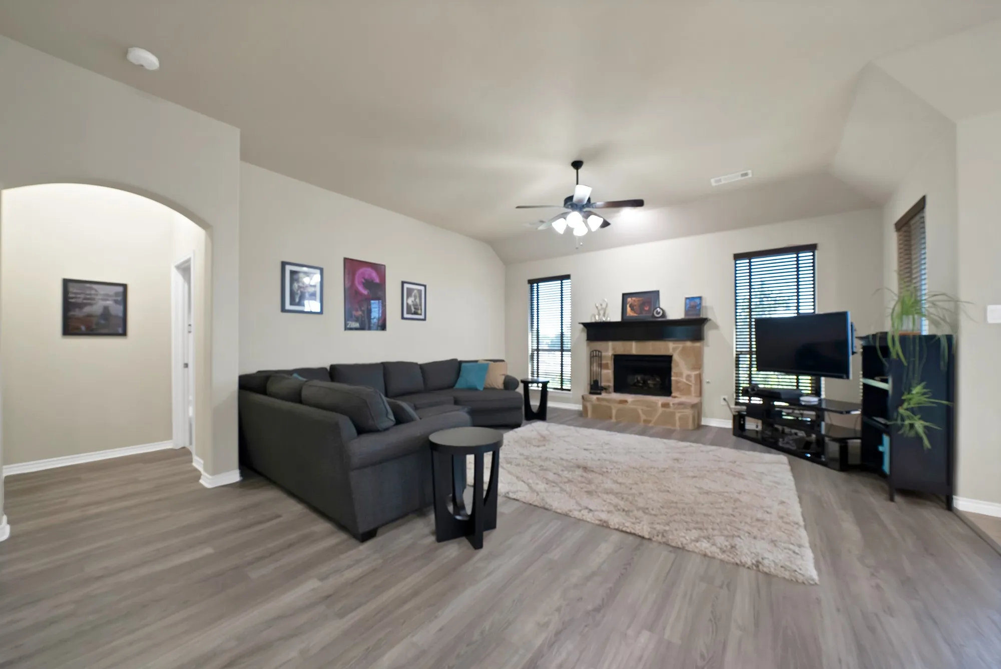 large living area with fireplace.