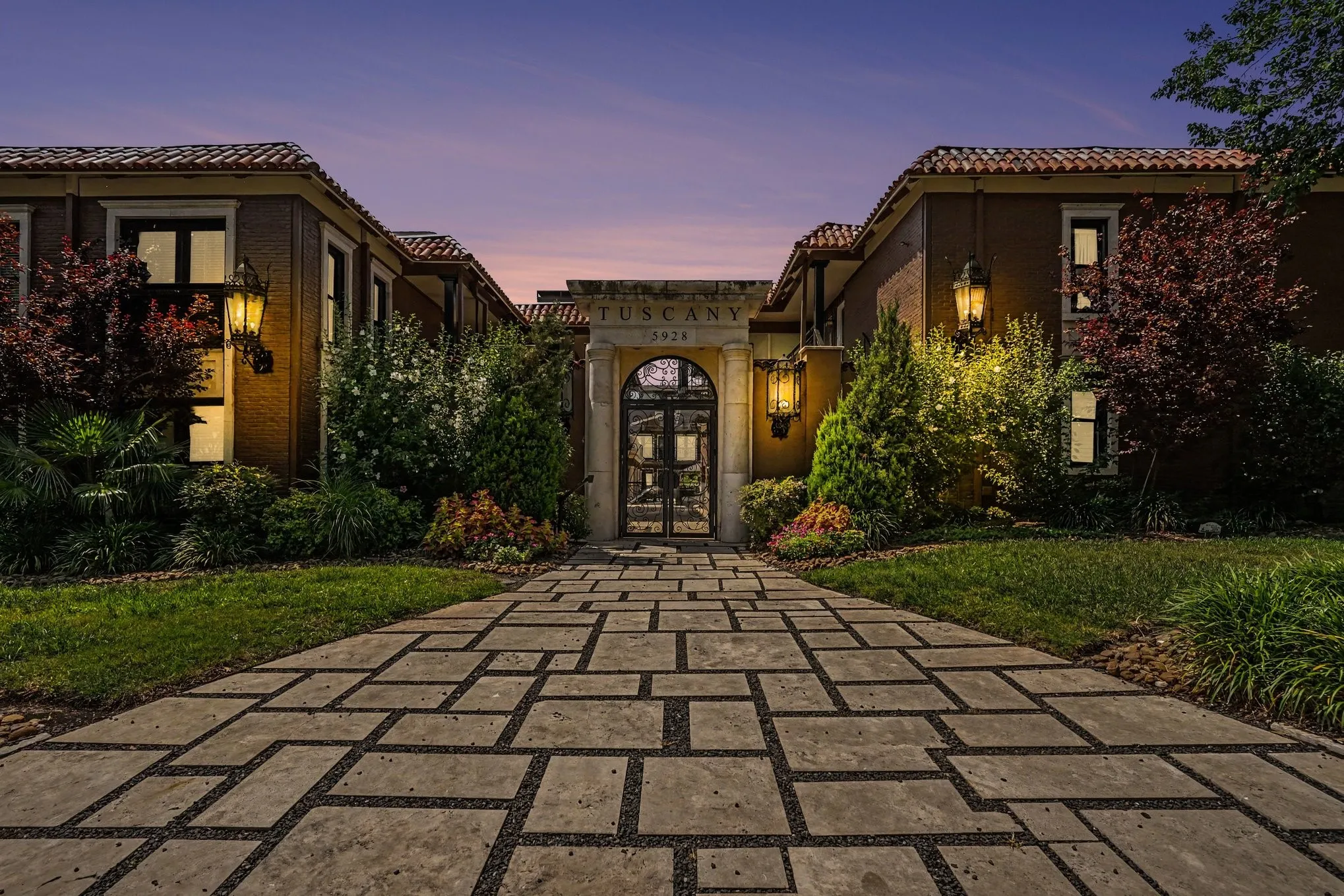 Front entrance to Tuscany at night