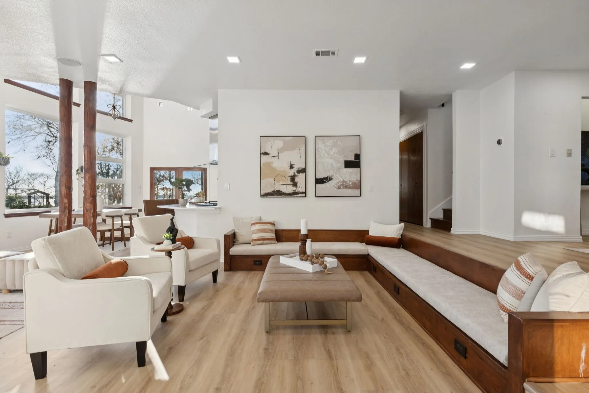 Living area with light wood-style flooring