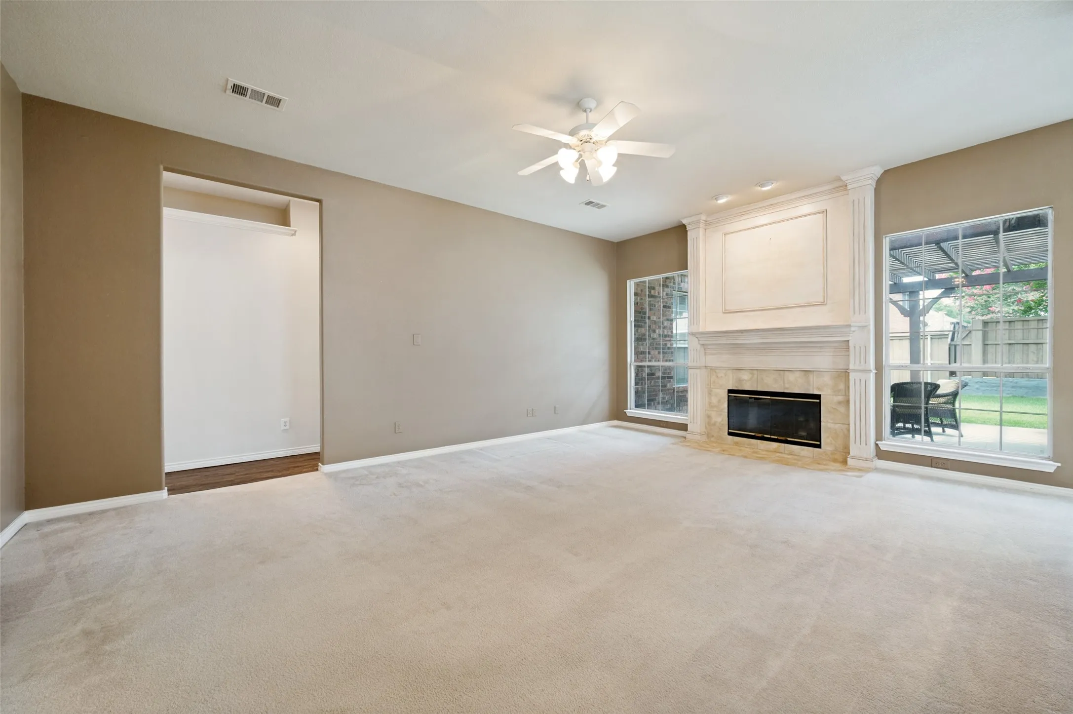 Views of the outdoor living space from the family room.