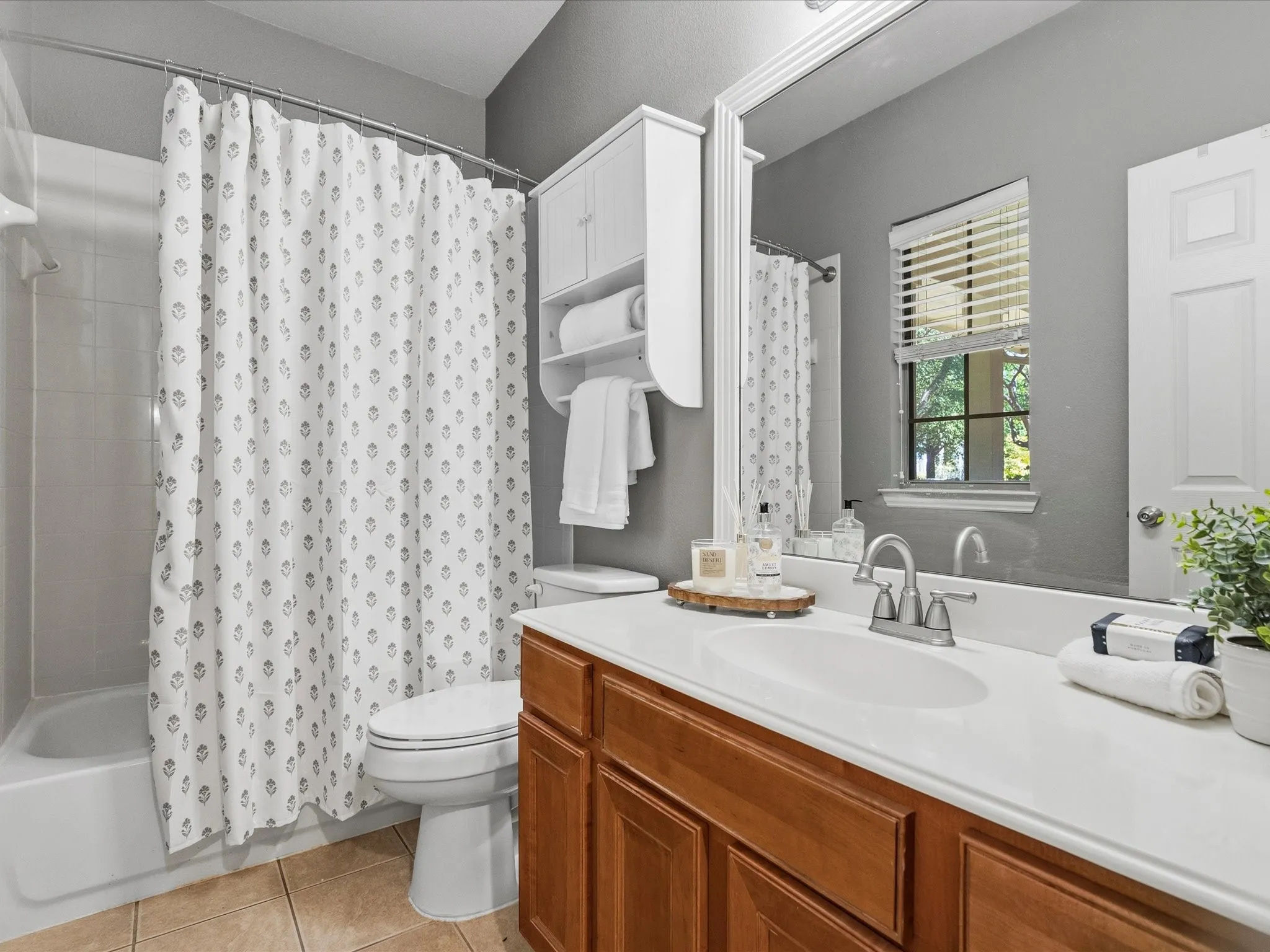 Hall bath with tub and shower