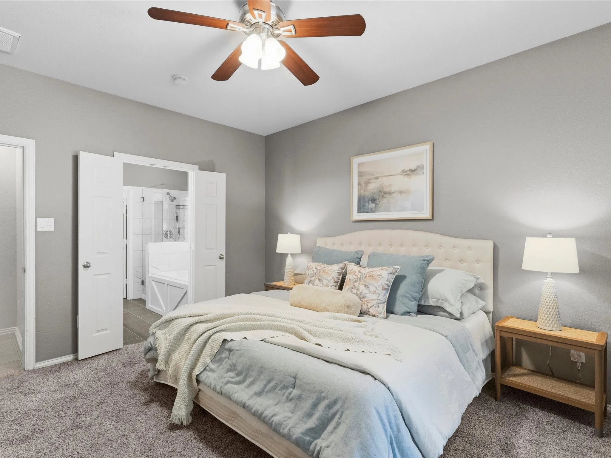 Private primary bedroom separate from secondary bedrooms