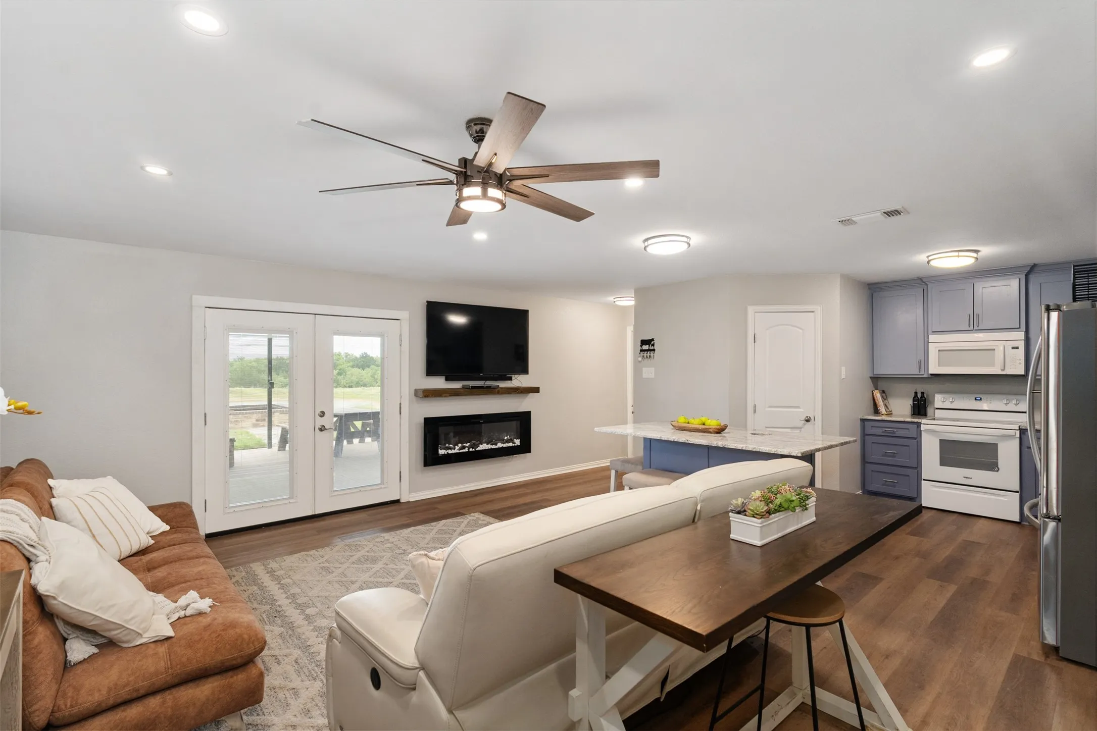 Downstairs open concept living and kitchen.