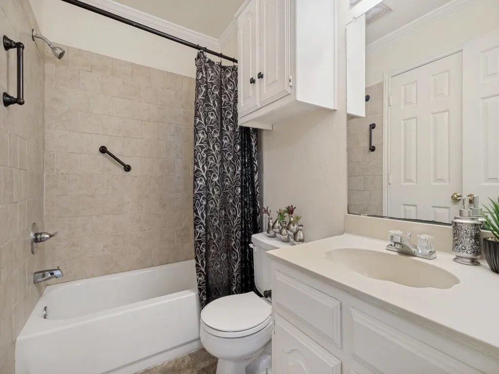 White vanity with integrated sink