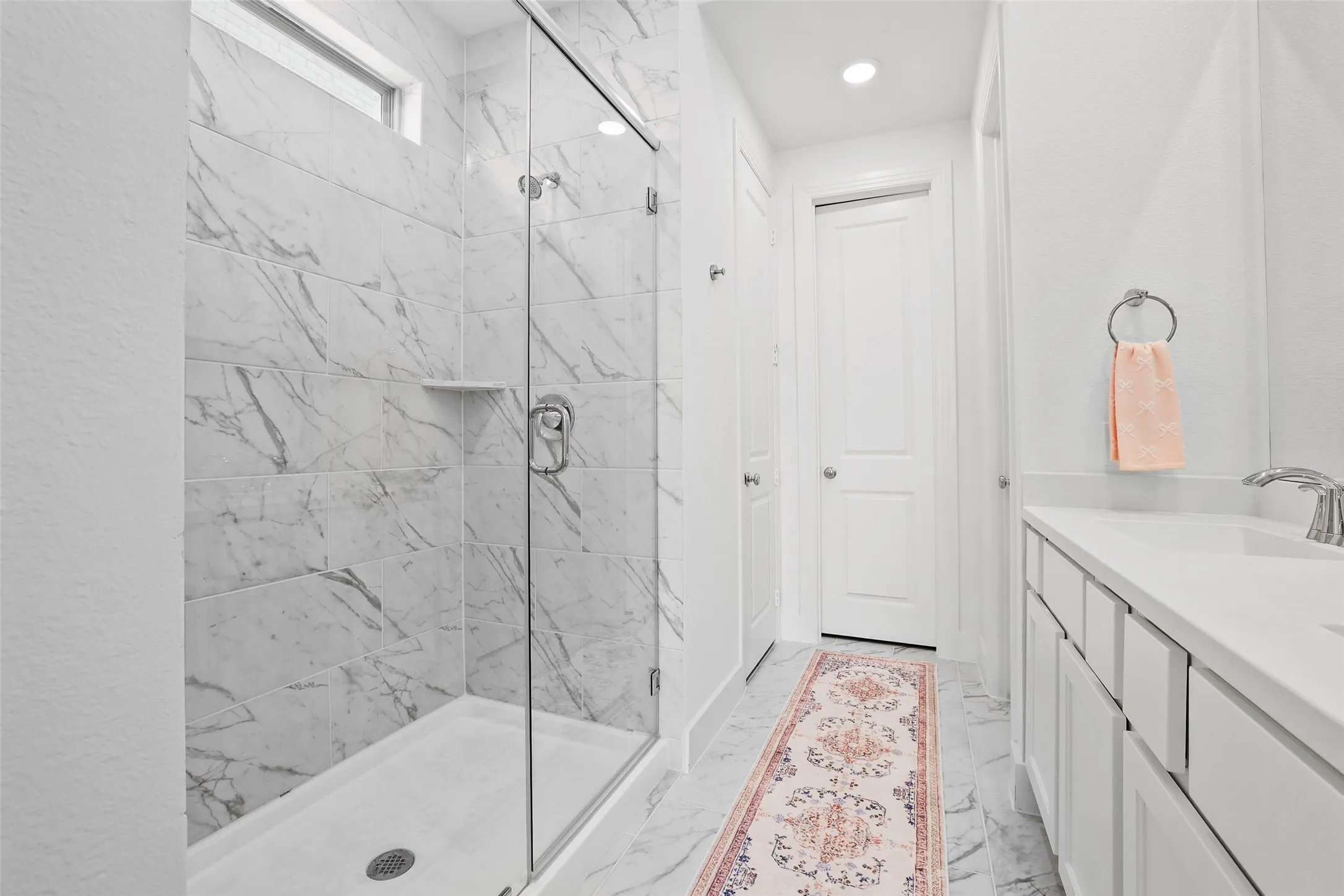 Flex Gen Suite bathroom has oversized shower, oversized storage closet and oversized closet