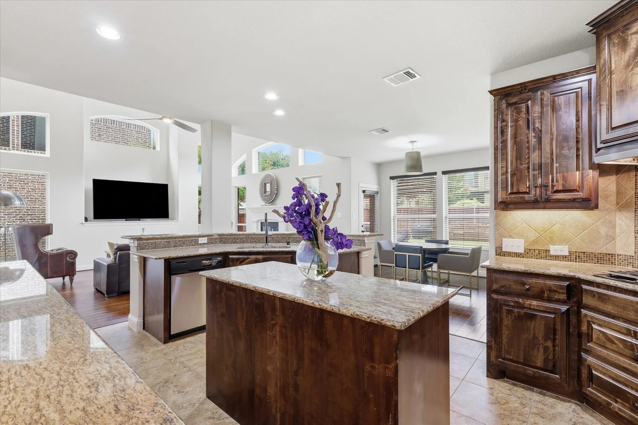  A large center island offers additional prep space and seating.
