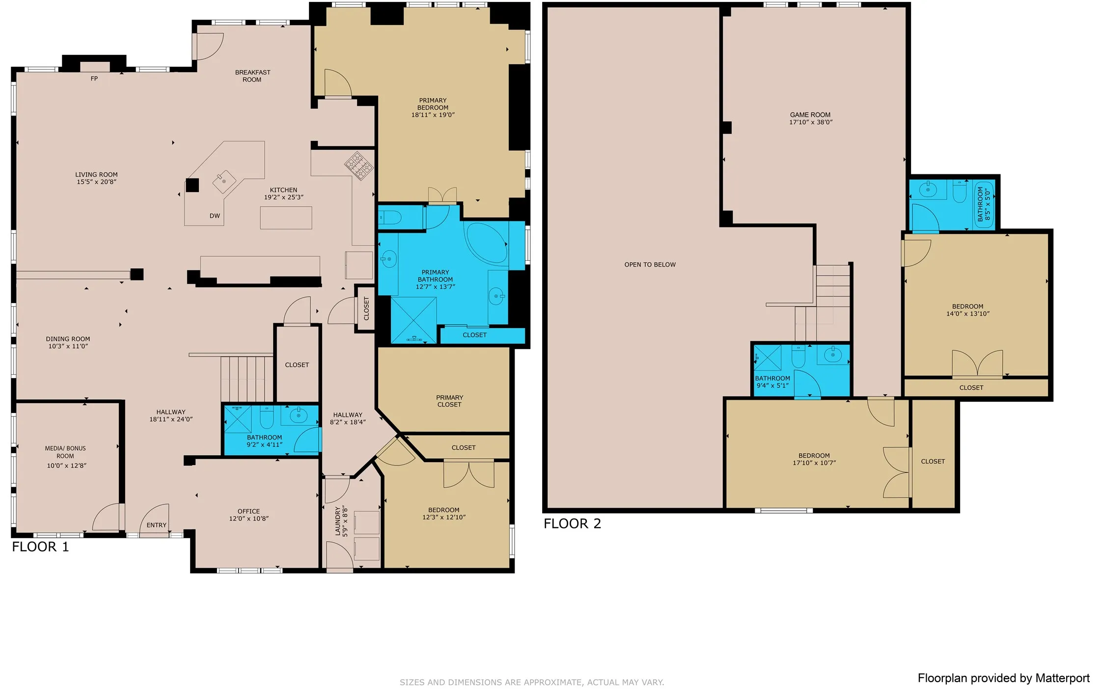 This amazing floorplan features a separate bathroom for each bedroom!