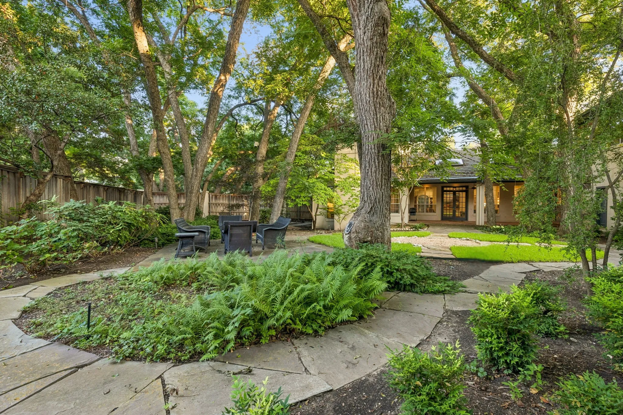 Backyard under a canopy of towering trees: Country in the City!