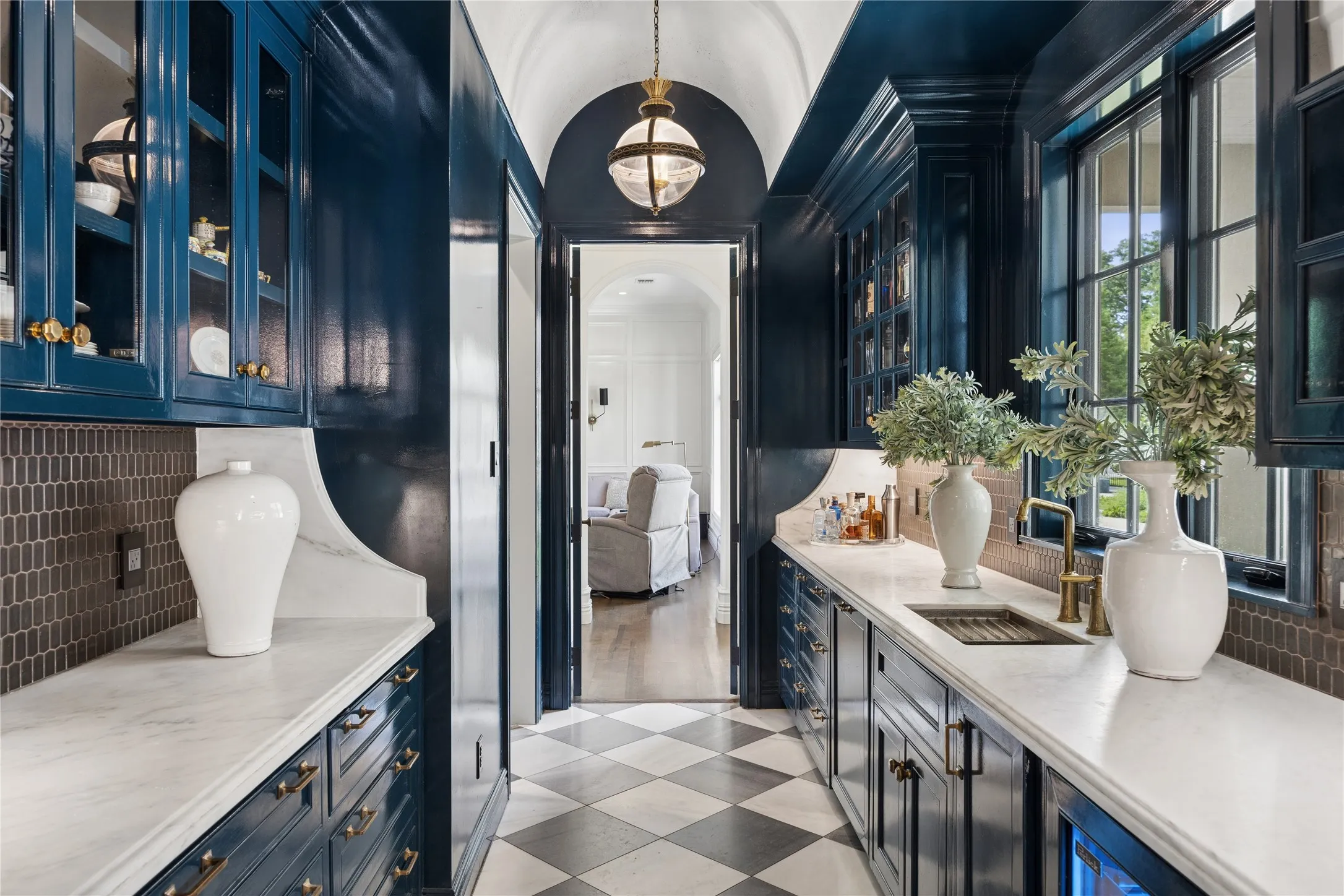 Lacquered Wall finishes the Galley Barr/Prep room