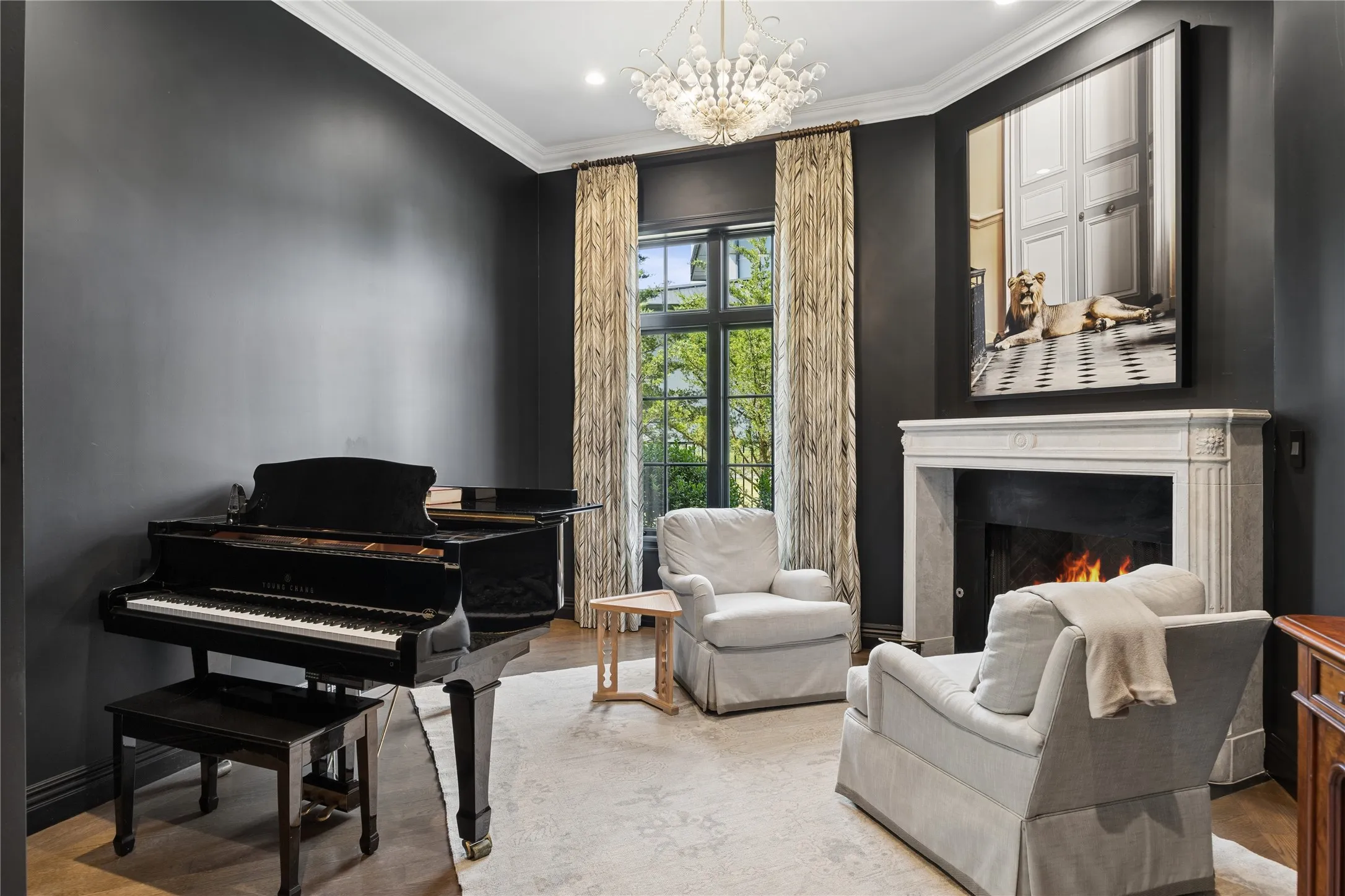 Stately private office with marble fireplace