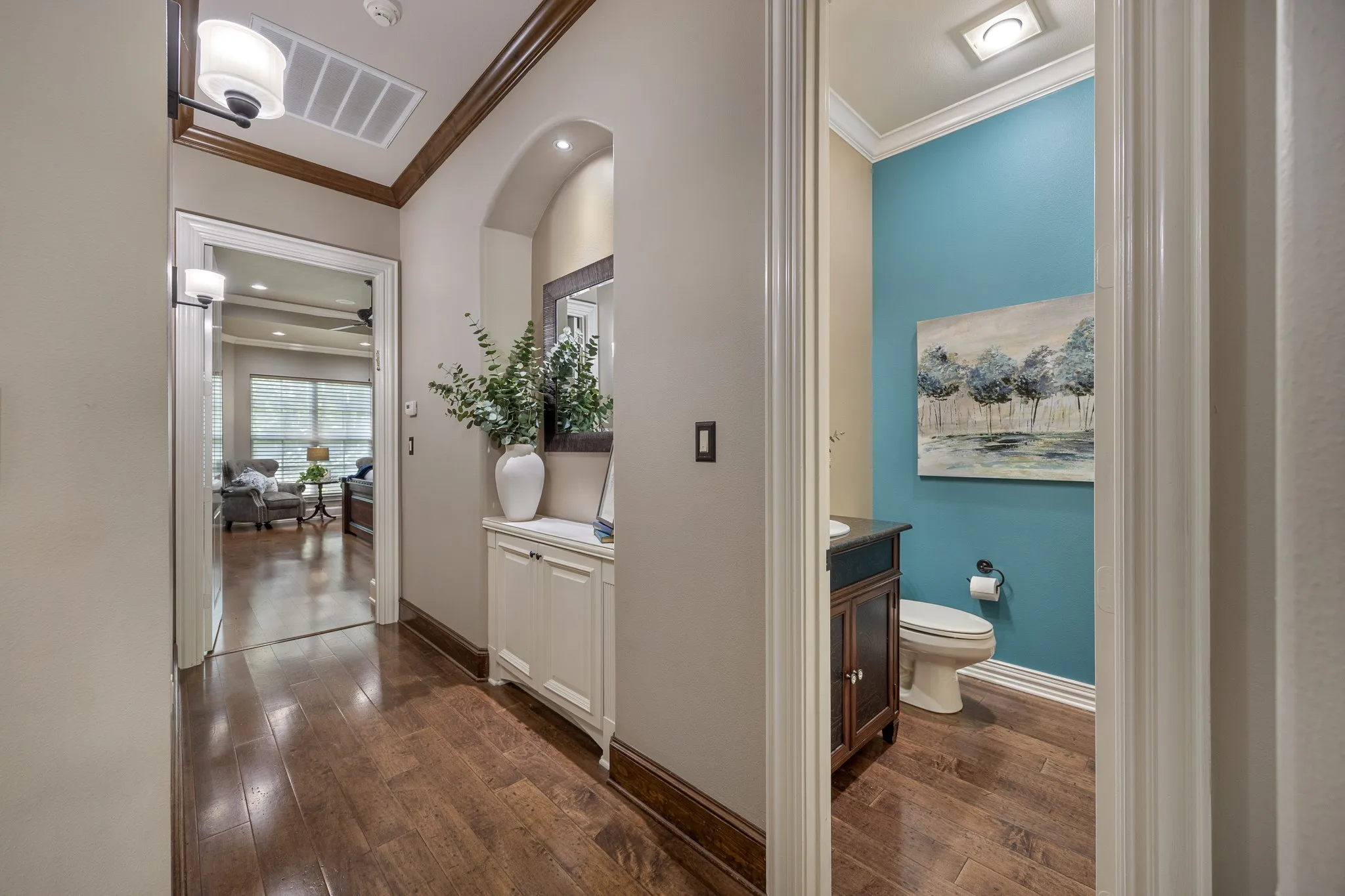 Rich wood flooring throughout