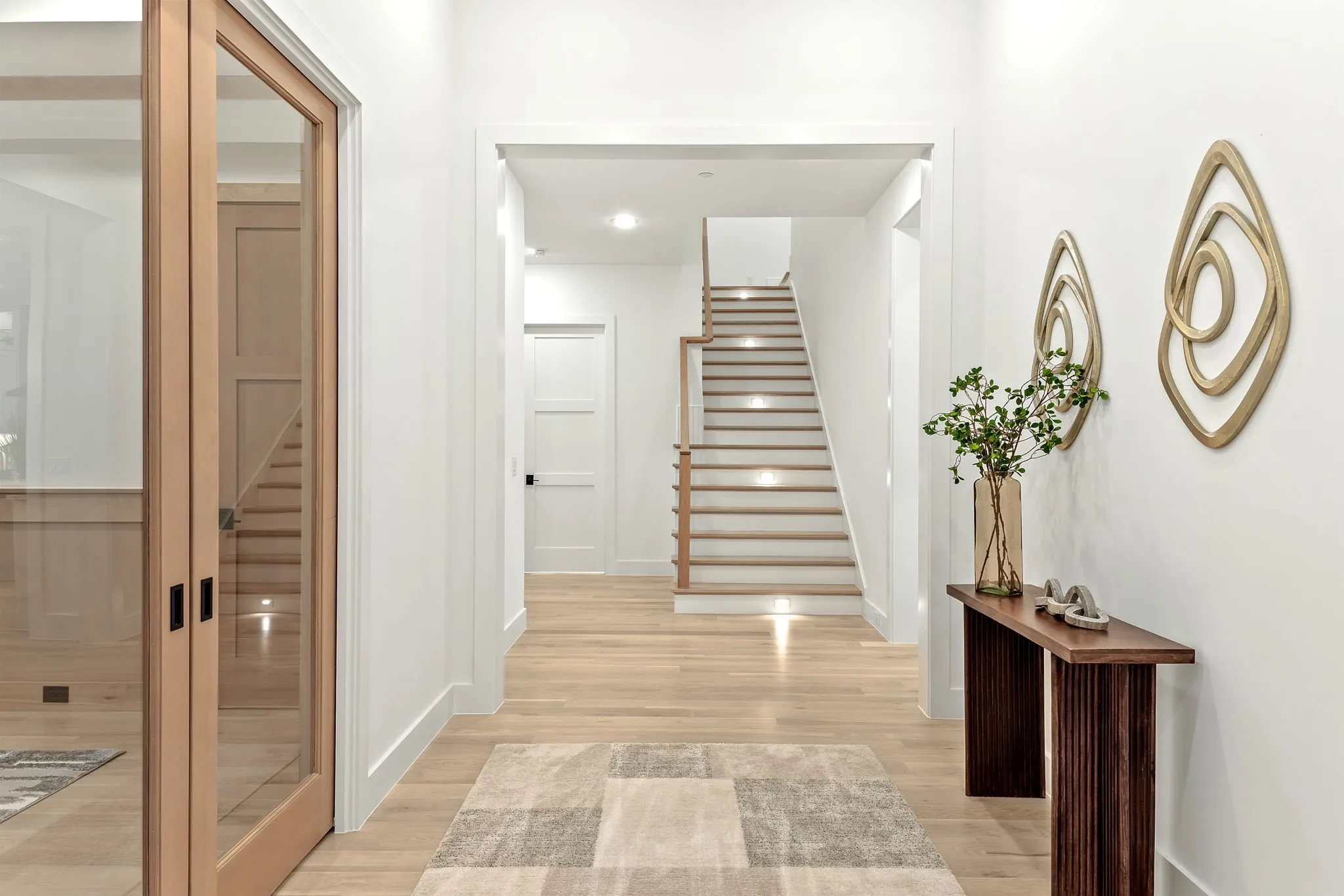 Solid white oak stair treads and handrail